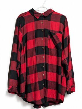 Torrid Lizzie Red Black Buffalo Plaid Button Up Shirt Size 3 22/24